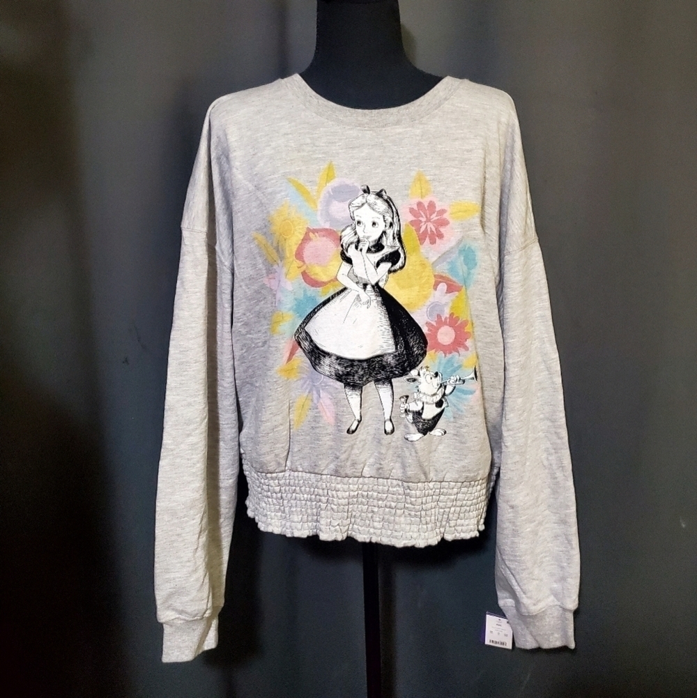 Alice and Wonderland Disney Gray Crewneck Sweatshirt Size XXL NWT